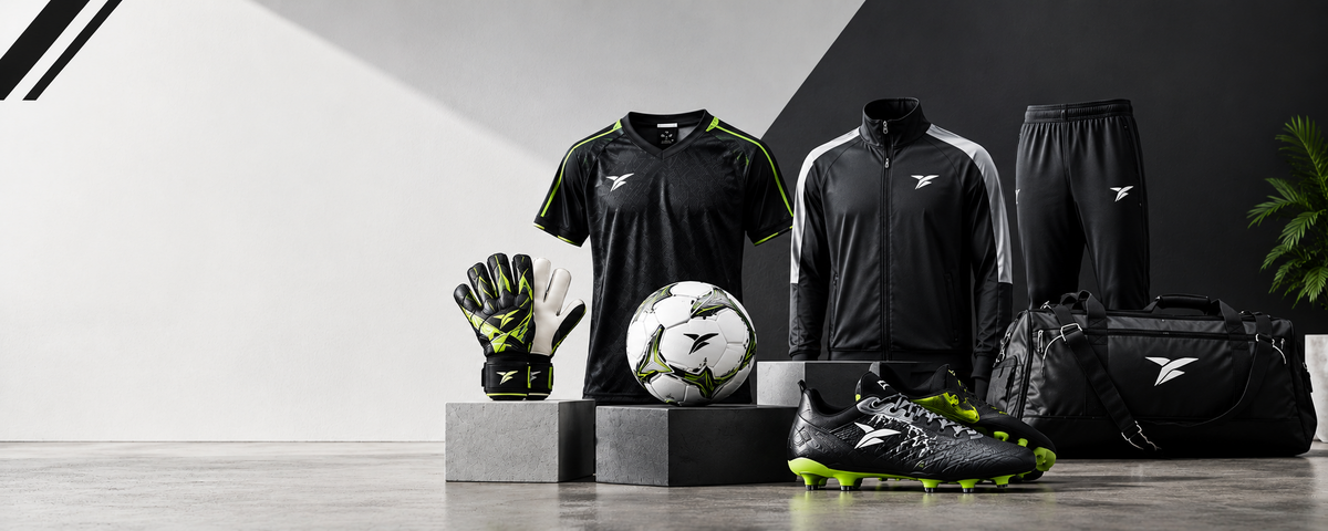 Burawako black sportswear, football gear and lime accent teamwear
